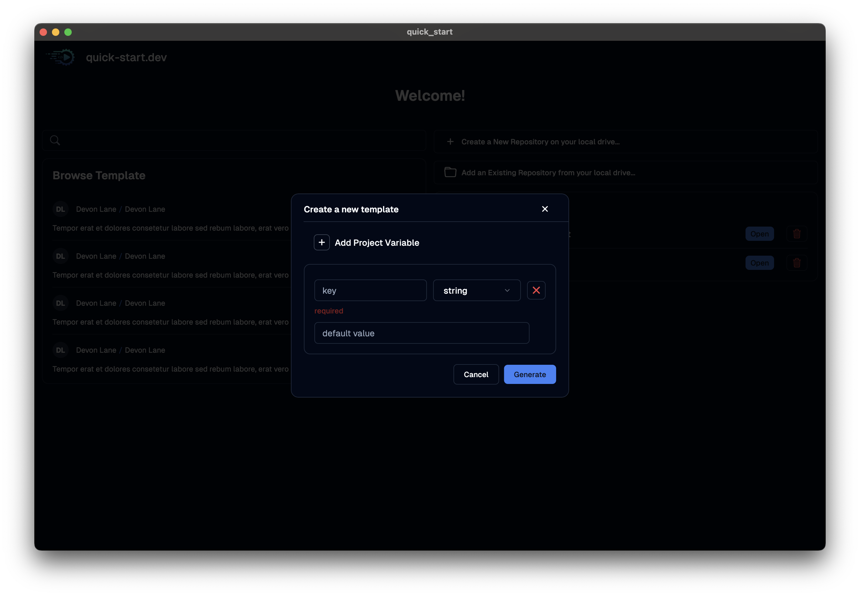 New Project Screenshot