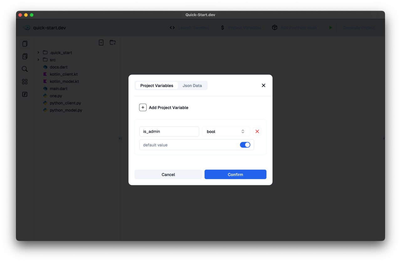 Project Variables Panel